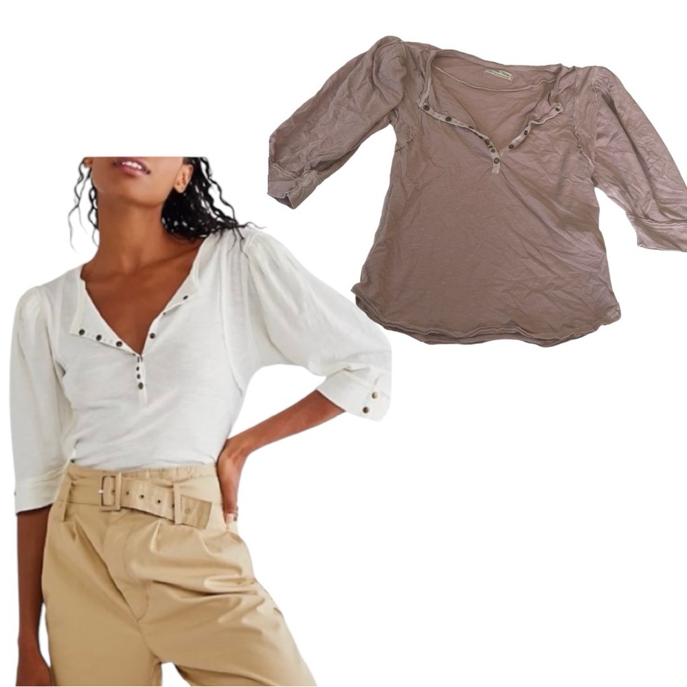 We the free 3/4 sleeve Henley button top in mauve blush
